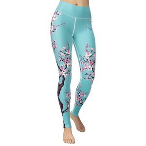 FiercePulse Floral Cherry Blossom High-Waist Yoga Leggings